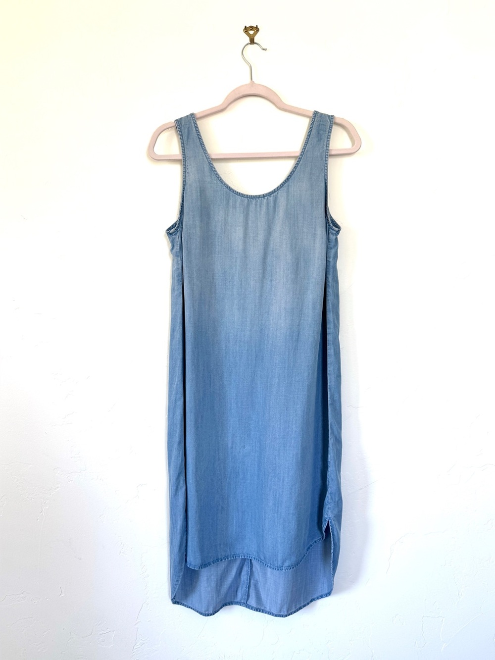 Anthropologie Cloth & Stone Chambray Denim Sleeveless Hi-Low Tie Dress Sz Large